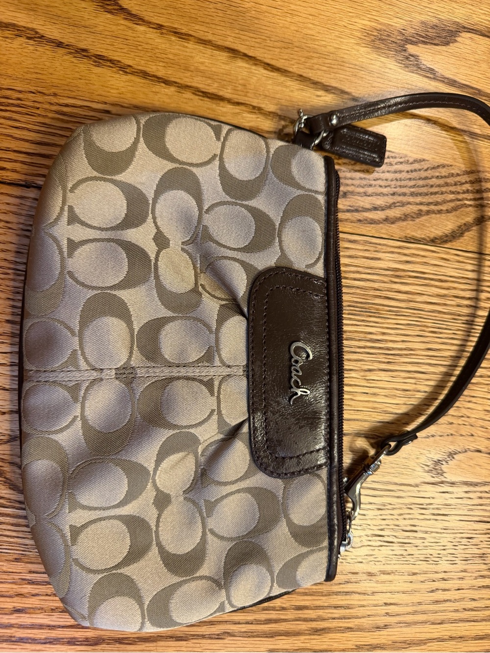 Coach Khaki and Brown Signature Wristlet